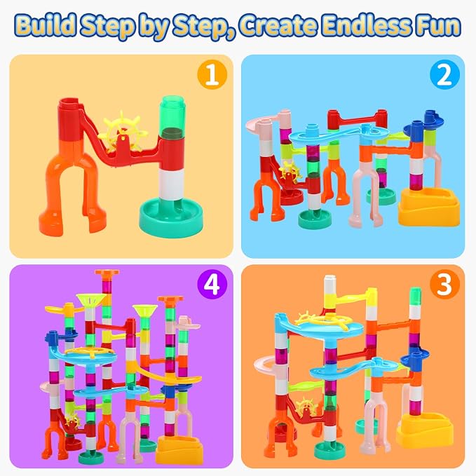 EagleStone 105PCS Marble Run STEM Maze Building Toy Race Track Set | 75 Track Pieces With Plastic And Glass Marbles, Marble Maze Race Track Toy For Kids Ages 3-12, Educational Gift Boys Girls