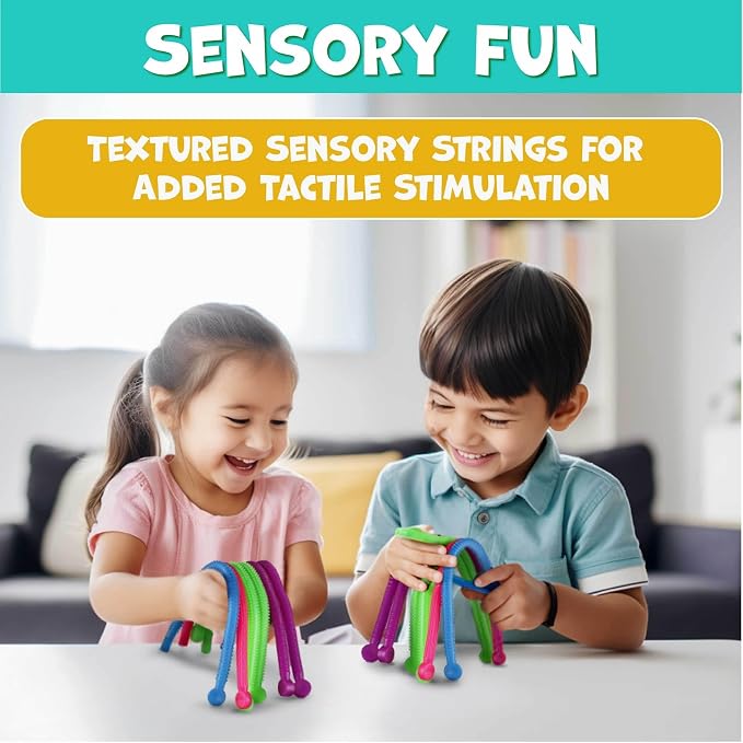 BUNMO Stretchy Strings - Sensory Toys - Stimulating & Fun Sensory Toys for Kids - Fidget Toy - Hours of Fun for Kids - Non-Mouthable Toy 3+ - Textured 6 Pack