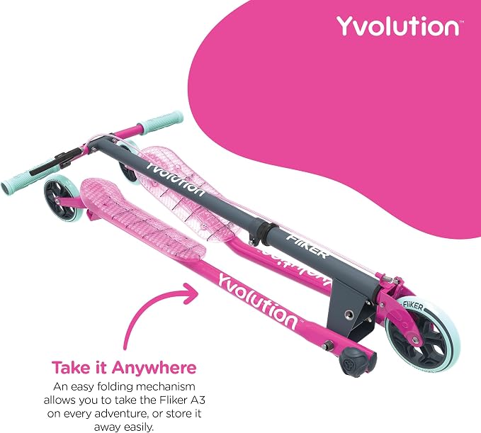 Yvolution Fliker A3 Drift Scooter, 3 Wheels Kids Wiggle Scooter, Foldable, Handbrake, Caster Wheels, for Boys and Girls Aged 7+ Years Old, Max Weight 175lbs