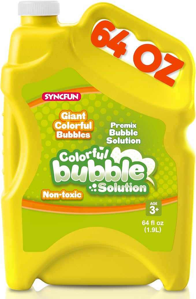 SYNCFUN 64 oz Premixed Bubble Solution, 1.9L Giant Pre-Mix Refill Solution for Bubble Machine,Bubbles for Kids, Wands, Blower, Easter, Outdoors Activity, No Mixing or Measuring
