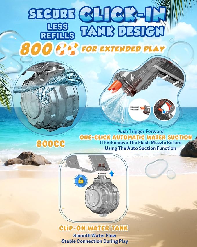 2 Pack Electric Water Gun for Adults Kids: Light Up Automatic Squirt Guns, 26-32FT Long Range, 800CC Capacity, Summer Outdoor Pool Games for Ages 8-12, Beach Backyard Party Toys Gift Boys