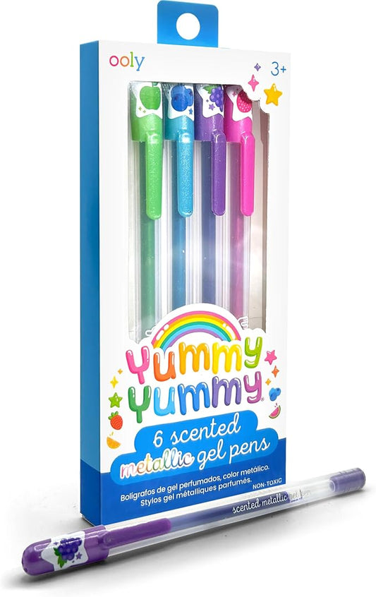 Ooly Yummy Yummy Scented Gel Pens Metallic Set of 6 - Fruity Scented Gel Ink Pens, Writes on Black Paper, 1.0mm Nib, Ages 3+
