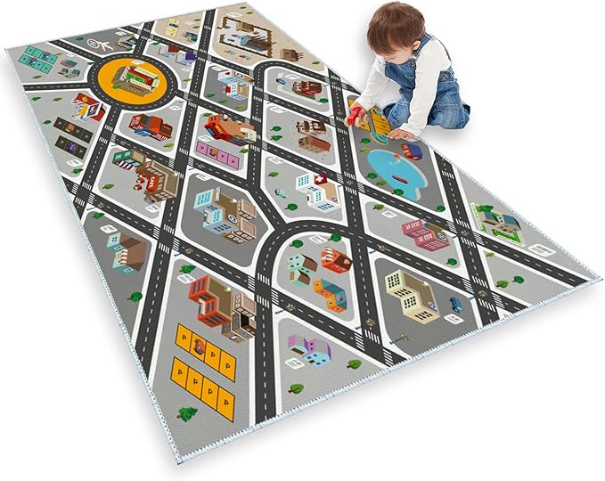 Kids Rug Play Mat Great for Playing with Cars and Toys,Educational Kid Road and Traffic City Life Carpet,Children Baby Fun Throw Rug for Bedroom Play Room,31X47Inch/80X120CM