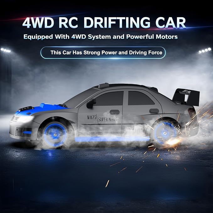 Remote Control Car RC Drift Car 2.4GHz 1:24 Scale 4WD 15KM/H High Speed Model Vehicle with LED Lights Drifting Tire Racing Sport Toy Car for Adults Boys Girls Kids Gift 2Pcs Rechargeable Batteries