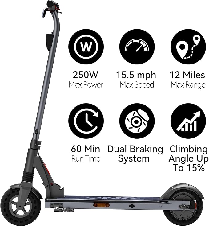 Electric Scooter for Big Kids/Teens - 250W Motor, 15.5 mph Top Speed, Rear Foot Brake, Folding E-Scooter for Riders