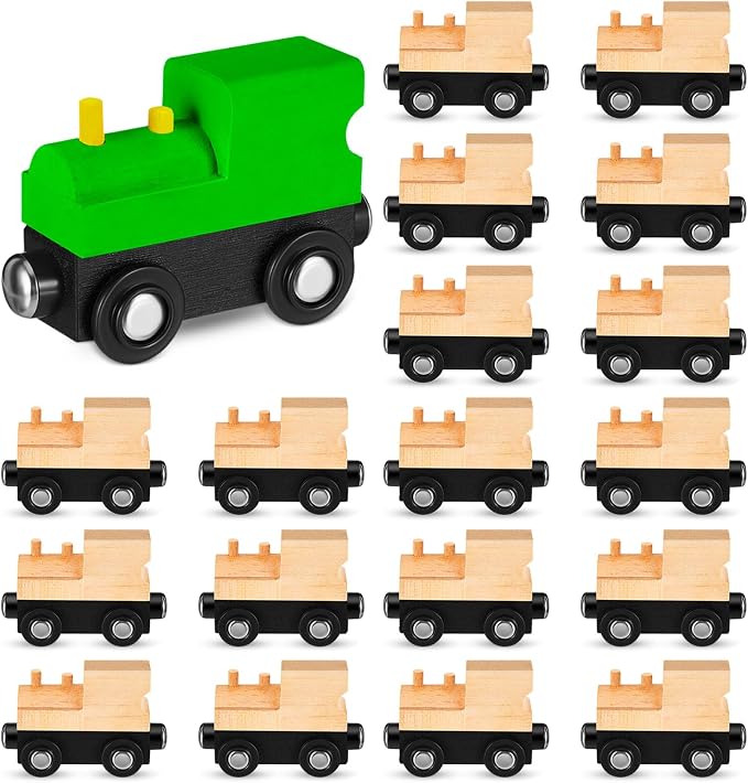 Halloscume 30 Pcs Unfinished DIY Wooden Trains Magnetic Unpainted Wooden Train Cars Toys for Railway Paint Project, Birthday Party Decorations Back to School Crafts Gifts Supplies (Classic)
