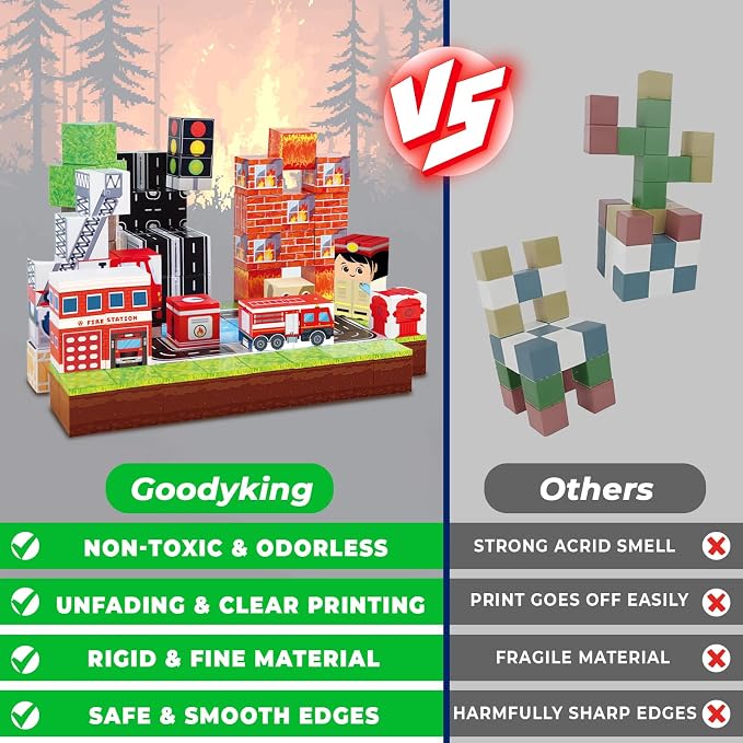Goody King Magnetic Blocks|100PCS Fire Truck Magnetic Building Cube Game,Constructions Toys for Boys & Girls Age 3-4,5-8 9 10,STEM Montessori Stacking Toy,Sensory Tiles Building Birthday for Toddlers