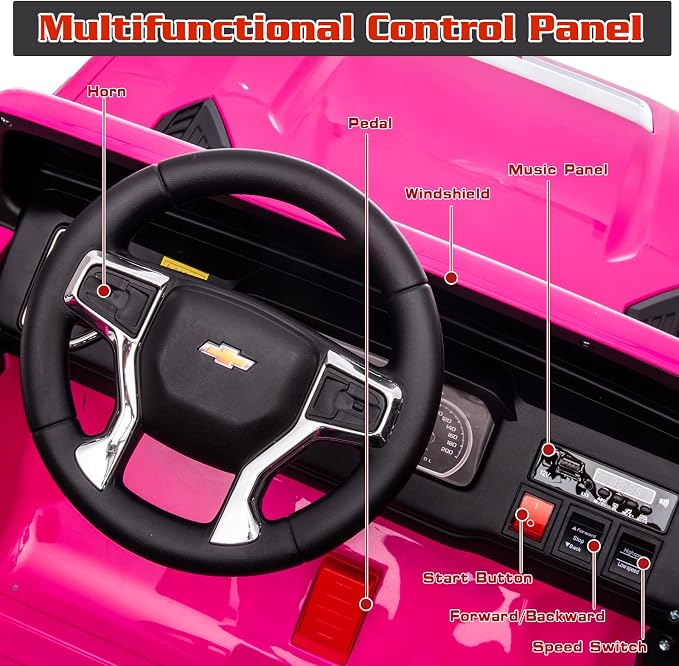 24V Ride on Toys for Kids, Chevrolet Silverado 2 Seater Ride on Car for Kids Remote Control Kids Electric Cars Kids Driving Car with Bluetooth, Power of Wheel Car for Kids Truck for All Types of Road