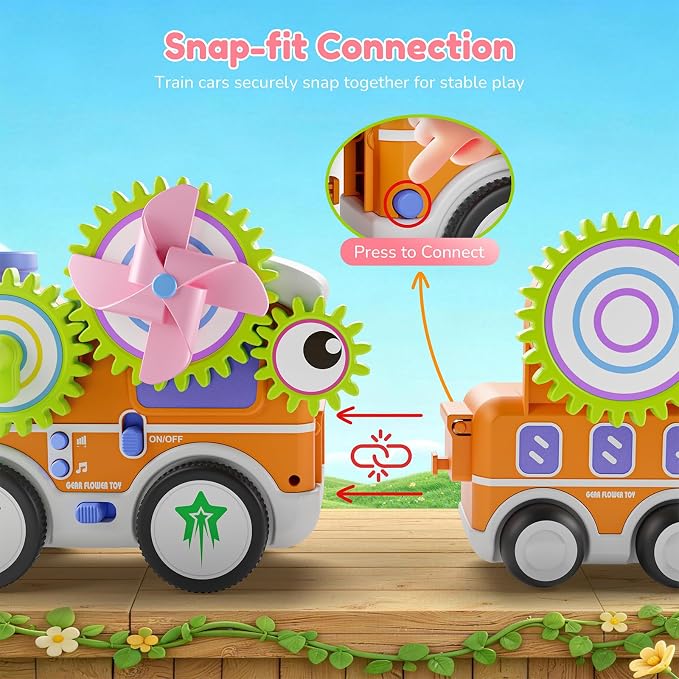 Gears Building Toys for Kids Ages 3+, STEM Construction Set for Toddlers, Train and Flower Models with Electric & Manual Modes, Lights and Music, DIY Educational Learning Toys Gift for Boys and Girls