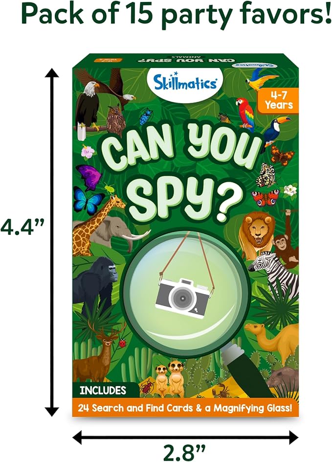 Skillmatics Party Favors (Pack of 15) - Can You Spy Animals Card Set, Search & Find Game for Kids, Goodie Bag Toy & Educational Gift for Girls & Boys Ages 4, 5, 6, 7