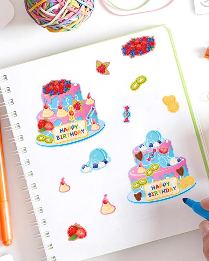 Aowplc 32 Sheets Cake Stickers for Kids – Make Your Own Birthday Cakes Stickers, Toddler Party Favors & Goodie Bag Stuffers