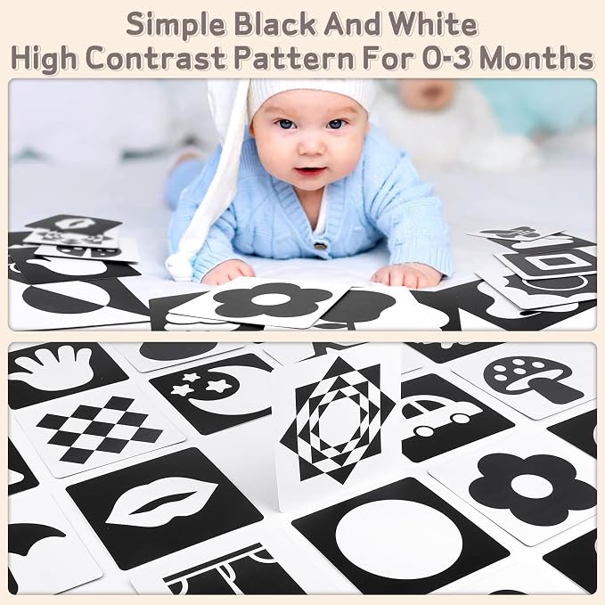 Dreamon 32PCS High Contrast Black and White Baby Sensory Toys, Newborn Tummy Time Toys with Rattle, Soft Book & Flash Cards, Montessori Infant Toys for 0-12 Months Boys Girls Shower Gifts