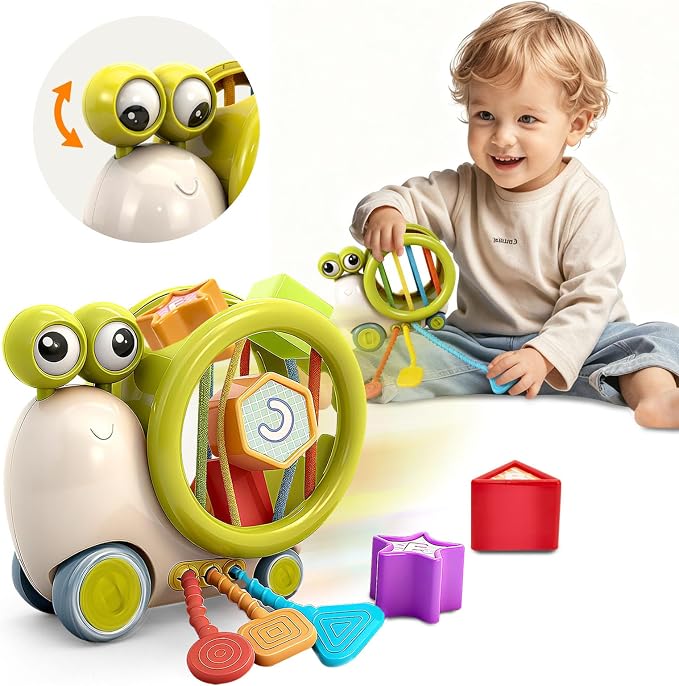 BYFWH Shape Sorter for Toddler 1-3, Montessori Baby Sorting Blocks, Sensory Toddler Learning Toy for Fine Motor Skills, Infant Developmental Snail Push-to-go Car Toys for Boys Girls Ages 18+ Months