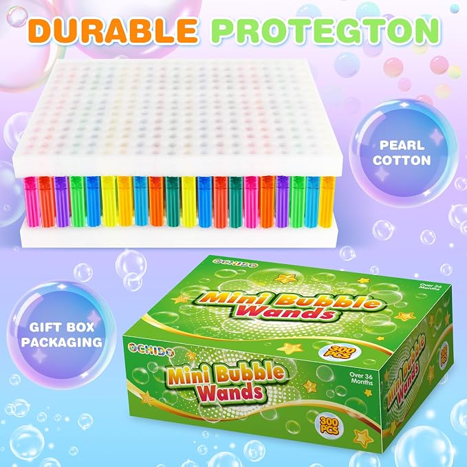 OCHIDO 300 Pieces Mini Bubble Wands in 10 Colors, Bubbles Party Favors for Kids, Bubble Wands Bulk for Summer Toys Gift, Indoor Outdoor Activity, Themed Birthday, Wedding, Goodie Bags Stuffers