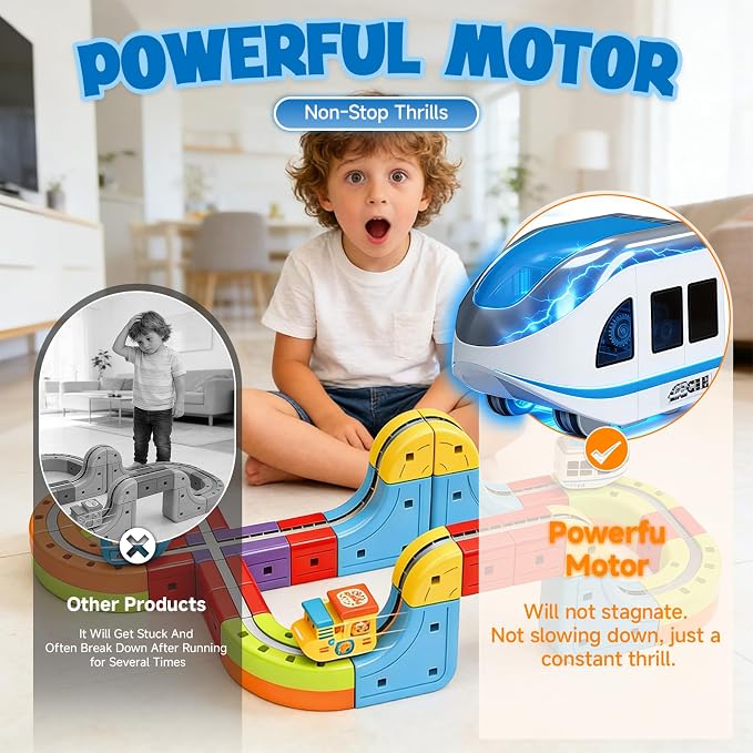 Electric Magnetic Train Toys Set- Flexible Race Track for Kids 3 4 5 6 7 8,stem Gravity Magnetic Roller Car Track for Toddlers,3D Infinity Cube Track Learning Gift Anti-Gravity Design,48 Pcs/1 car