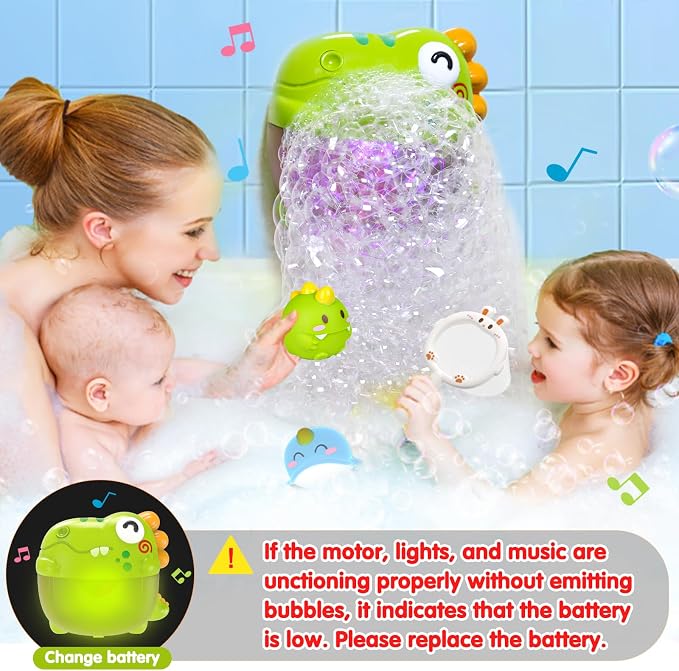Light Up Dinosaur Bath Toys for Kids Ages 1-3 4-8, Bath Bubble Machine with Music, Bubble Maker for Bathtub, Floating Animal Bathtub Water Toys for Toddlers 2 3 4 5 Year Old Boys Girls Birthday Gift