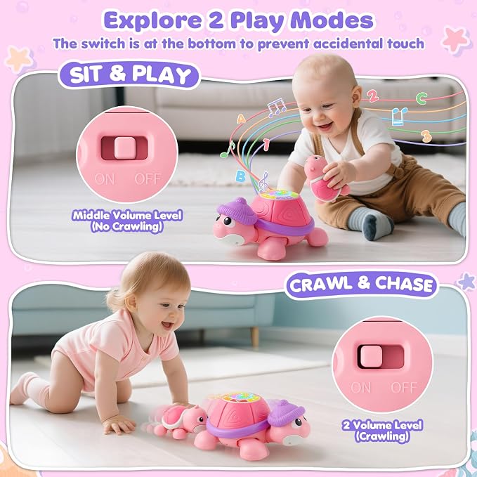 Baby Toys 6-12 Months, Musical Turtle Crawling Infant Toys for Tummy Time, Early Learning Educational Toys for 7 8 9 10 11 Months, Ideal Christmas Birthday Gifts for Boys & Girls Age 1 Years Old