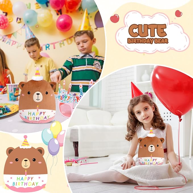 Happy Birthday Teddy Bear Plush - 8inch Birthday Stuffed Animal Bear Plushie Pillows Toys, Soft Doll Gifts Party Decoration for Kids Girls Boys