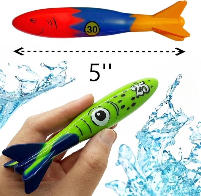 Haktoys Shark Dive Rings & Torpedo Pool Toys for Kids & Toddlers, Sinking Diving Toys for Swim Training, Underwater Pool Games with Fish Rings & Torpedoes, Summer Water Toys for Boys & Girls