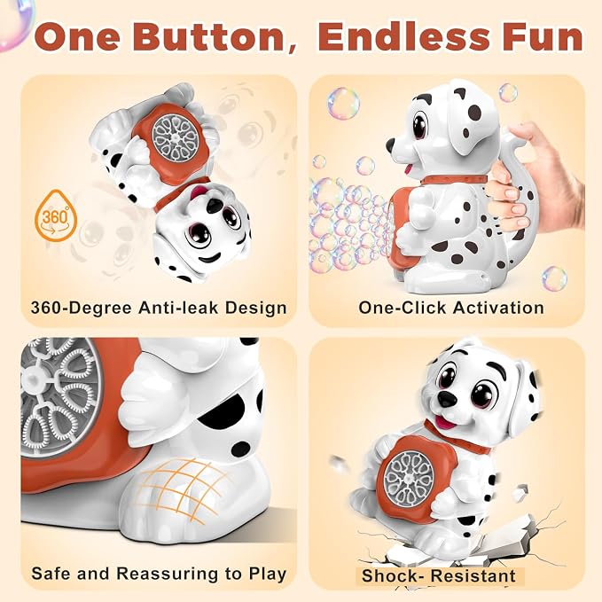 Zerhunt Leak-Proof Bubble Machine for Toddlers: Automatic Bubble Blower with Cute Dog Design, Lights & 150ML Tank - Durable Bubble Toy Gift for Kids Ages 3-7 - Idea for Party, Outdoor, Birthday