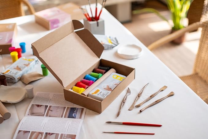 Jovi - DIY Air Dry Clay Kit for Adults - Pottery Starter Set with Clips, Paints, Tools and Step-by-Step Video Tutorial