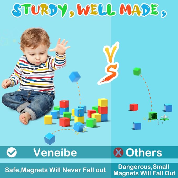 Magnetic Blocks, 28PCS Magnetic Building Blocks, 1.34 inch 3D Cubes for Toddlers, Preschool Educational Construction Kit, Sensory Montessori Toys Kids Blocks for Boys Girls