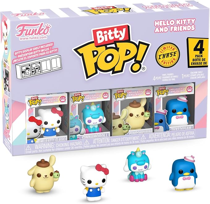 Funko Pop! Bitty: Sanrio - Hello Kitty (Classic), Cinnamoroll, Pompompurin, and A Surprise Mystery Mini Figure - 0.9 Inch (2.2 Cm) - Hello Kitty Collectable - Stackable Display Shelf Included