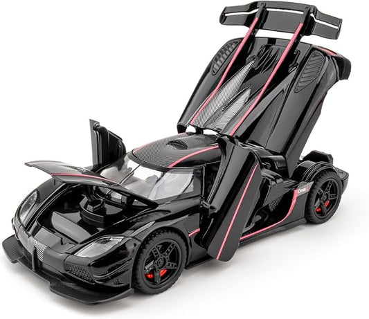 1:32 Scale Car Model Compatible for Collectible ONE1 Toy Vehicle, Zinc Alloy Pull Back Toy Car with Sound and Light for Kids Adults, Birthday Gift Black