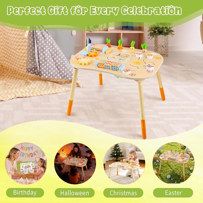 Wooden Montessori Activity Table for Toddlers 6-36 Months | 6-in-1 Montessori Baby Activity Center with Shape Sorter, Sensory Learning Toys for Boys & Girls, 1st Birthday Gifts