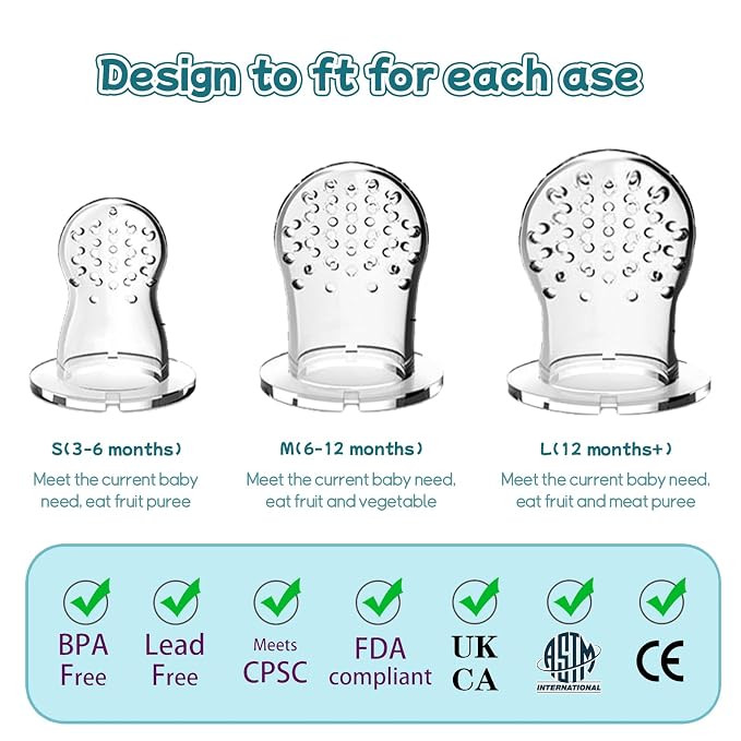 Baby Solids/Frozen Fruit Feeder Pacifier, Infant Teether Toy 4M+, BPA-Free Silicone Pouch & Nipple, Safely Introduce Solids, Teething Relief, 2-Pack