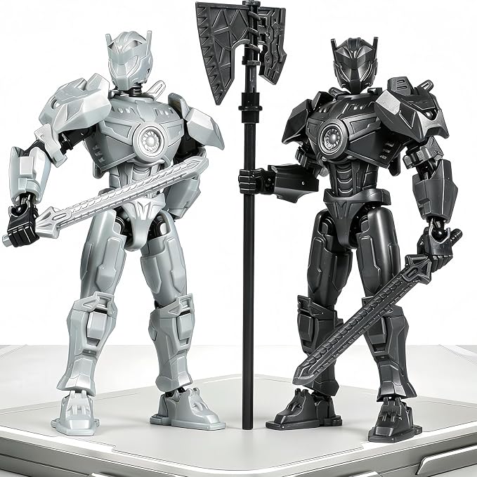2 Pack T13 Action Figure Set, Already Assembled Titan 13 Robot, 5.5 Inch Posable Dummy 13 for Boys, Multi-Jointed Collectible Desktop Decor for Game Anime Fans（Black+Sliver）