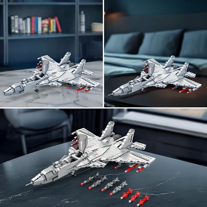 Reobrix J-15 Fighter Jet Building Set,Military Airplane Jet with Movable Wings,Single Seater Fighter 33028,Aircraft Model Kits,Military Displays,Gift for Adult,1066PCS