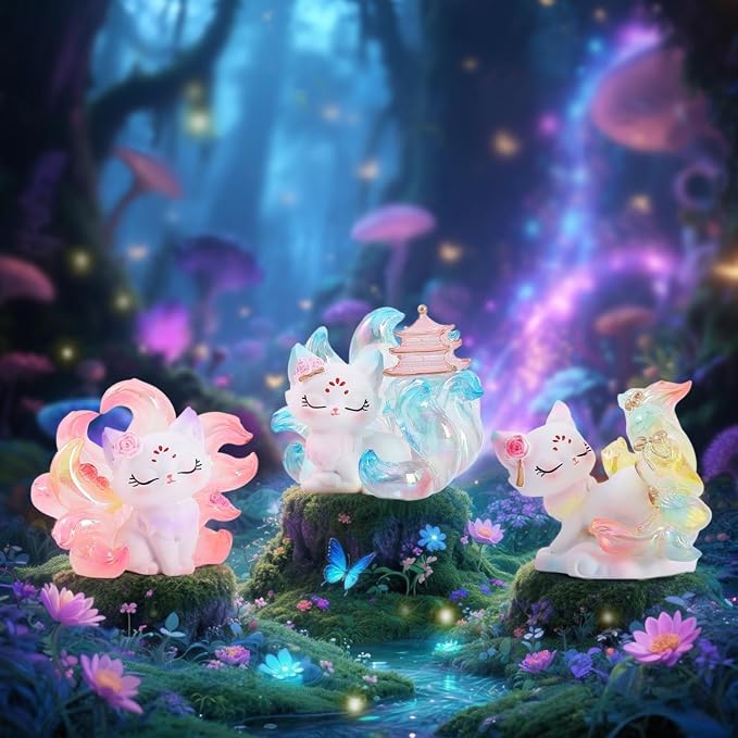 YAMSLAM Cute Nine-Tailed Fairy Fox Animal Mystery Box Blind Collectible Figures for Desk Decoration Birthday Party Gifts, Random 1pc of 7 Styles