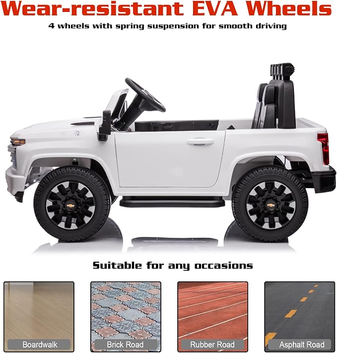 24V Ride on Toys for Kids, Chevrolet Silverado 2 Seater Ride on Car for Kids Remote Control Kids Electric Cars Kids Driving Car with Bluetooth, Power of Wheel Car for Kids Truck for All Types of Road