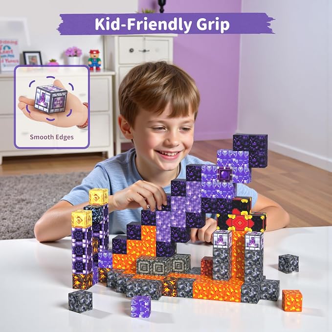 Magnetic Blocks Building Toys - 108PCS Magnet Building Block Set Construction Cubes STEM Sensory Stacking Kids Toy for Age 3-5, 4-8, 8-12