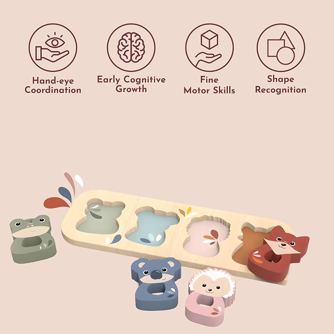 SPEEDY MONKEY Wooden Animal Puzzle for Toddlers 12m+ | Educational Animal Shape Sorter Puzzle | Colorful Sorting Play Baby Toy | Fine Motor & Cognitive Learning Toy for Kids & Preschoolers