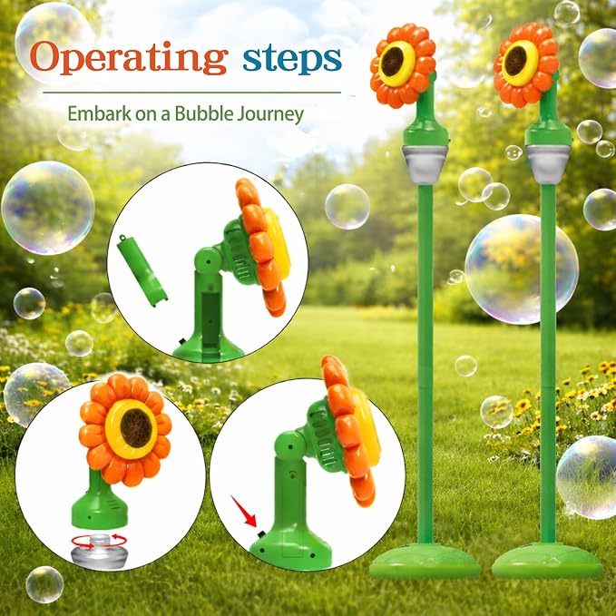 2 Pack Flower Bubble Machine with Remote, Leak-Resistant Outdoor Bubble Machine with LED Lights & Music for Backyard Parties, Gifts & Celebrations