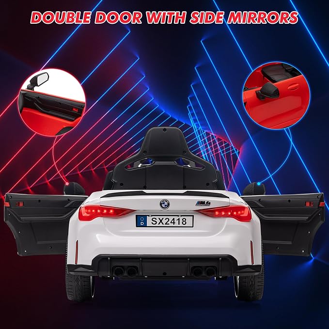 12V Ride On Car for Kids，Licensed BMW M4 Battery Powered Vehicle Car for Boys and Girls, with Remote Control,3 Speed,Led Light,(White)