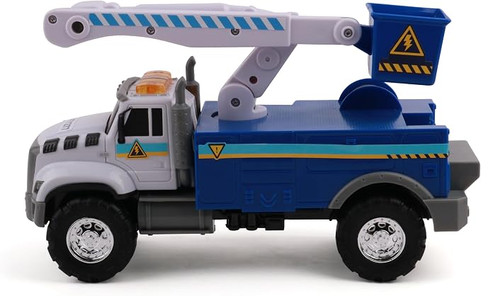 Mighty Fleet Rescue Force 12" Tough Cab Cherry Picker Toy Truck - Realistic Lights & Sounds, Movable Cherry Picker Arm, Free Wheeling Play, Ages 3+