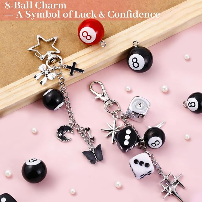 Wurosi 945 Pcs Bag Charm Kit, Charms Lip Gloss Keychain Making Kit, Beaded Keychain Making Kit, Y2K Keychains, 8 Ball Dice Charm Keychains, DIY Customizable Crafts Key Chains(Gold & Silver)