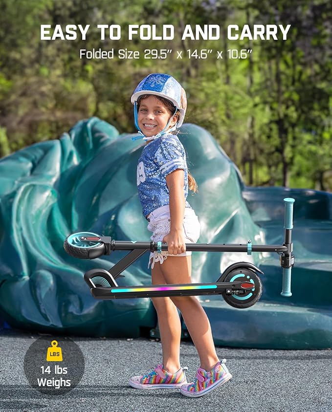FanttikRide C9 Apex Kids Electric Scooter, Bluetooth Music Speaker, Colorful Light for Kids 8-12, 3.9-5.2 ft, 132 lbs, 5 Miles Range, Up to 40 min Ride Time, 5/8/10 MPH, 3 Adjustable Heights