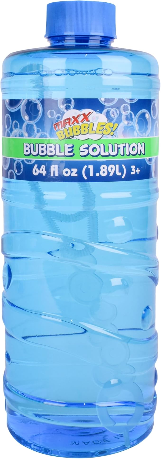 Sunny Days Entertainment Bubble Solution Refill with Wand 64oz Non Toxic Dye Free (1/2 Gallon), Kids Easy Grip Bottle Refill for Bubble Machine, Bubble Wands, Bubble Toys, Blue or Green Bottle