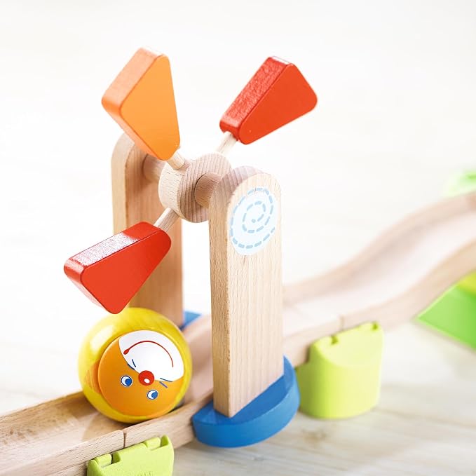 HABA Marble Run Kullerbu Windmill Playset, STEM Toy Building Set for 2-6 Year Olds, Montessori Toys Marble Maze, 25 Piece Ball Track