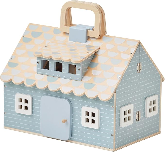 Olivia's Little World Wooden Cottage Dollhouse with 12 Accessories & 4 Figurines – Portable 2-Story Playhouse for 3.5" Dolls – Foldable Miniature Toy House for Girls Ages 3+