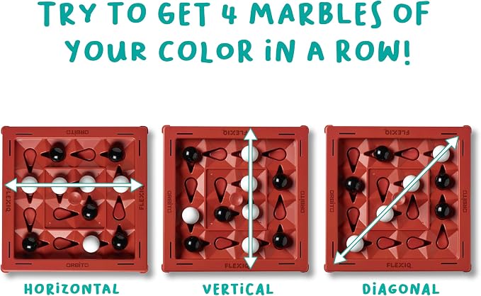 Orbito from Flex IQ, 2 Player Strategy Games for Family Gatherings, Great for Kids Games, Includes 1 Game Board with Orbito Button, 8 White Marbles and 8 Black Marbles