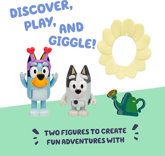 Bluey and Muffin 2-Pack Toy Figure Playset, Spring Time Toddler Figurine Toys Set with Dressup Accessories, Poseable Bluey Figurines for Kids Ages 3-5
