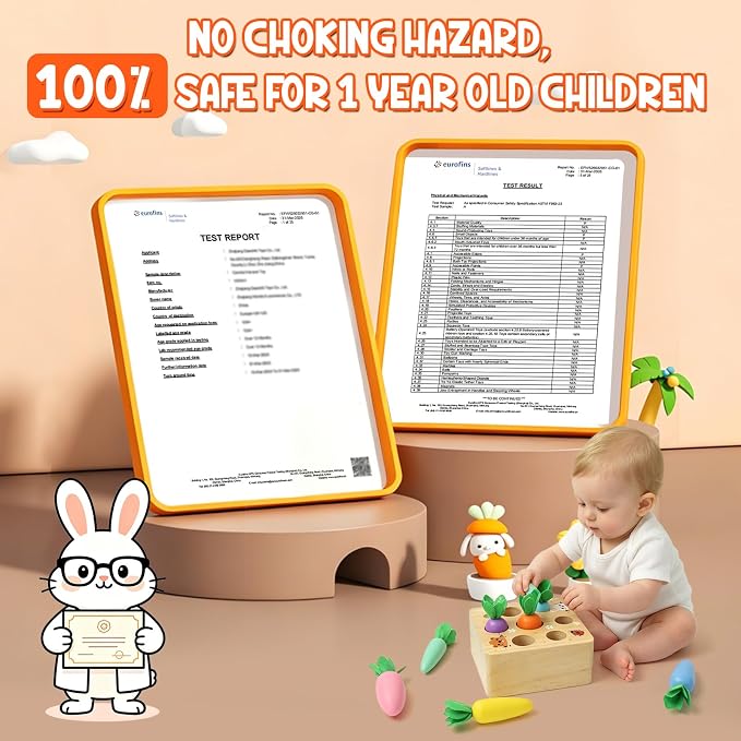 Wdmiya Montessoritoys for 1 Year Old, Wooden Toys Developmental Shape Sorting & Matching Puzzle Macaron Carrots Harvest Game, Birthday Gifts for Toddlers Babies Boys and Girls 6-12 Months Christmas
