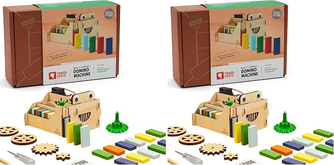 KiwiCo Domino Machine Wooden Gift Set - 100 Dominoes and Wood Domino Robot for Ages 9+ (Pack of 2)