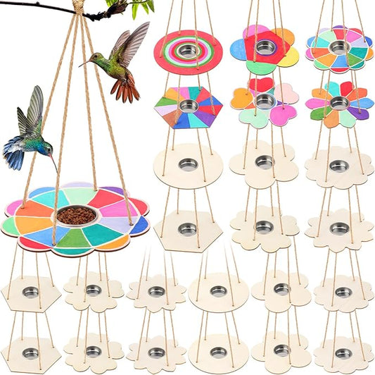 DoubleFill 60 Pcs Bird Feeder Craft Kits for Kids Ages 3-8 Make Your Own Bird Feeders Kids Arts and Crafts DIY Wooden Art Painting Flock Feeders for Outside DIY Vbs Crafts