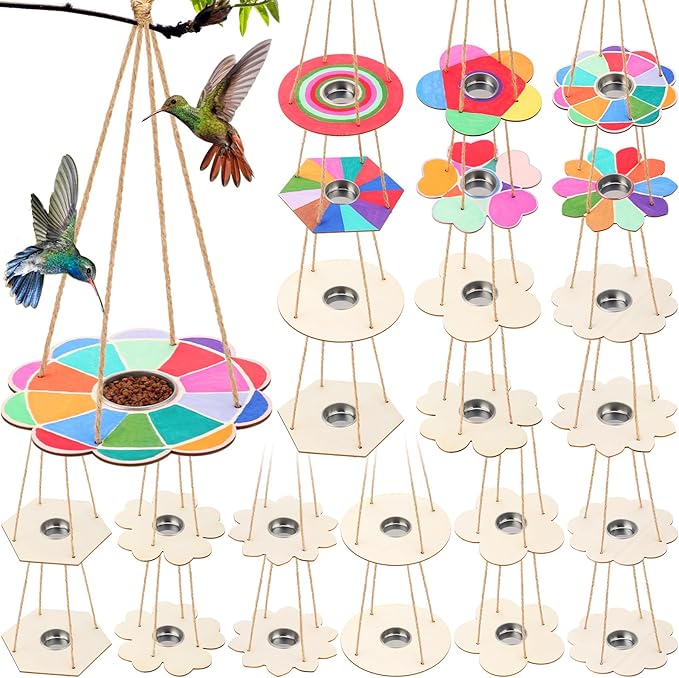 DoubleFill 18 Pcs Bird Feeder Craft Kits for Kids Ages 3-8 Make Your Own Bird Feeders Kids Arts and Crafts DIY Wooden Art Painting Flock Feeders for Outside DIY Vbs Crafts